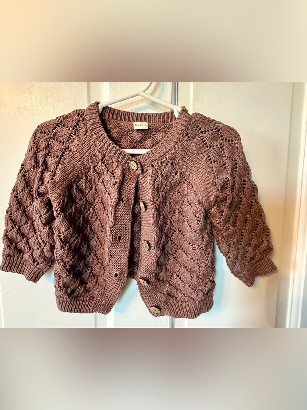 Olive and Cradle Baby Mauve Diamond Knit Button-Front Cardigan Sweater